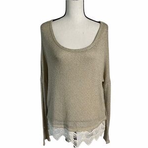Scooped Neck Knit and Cotton Lace Top
